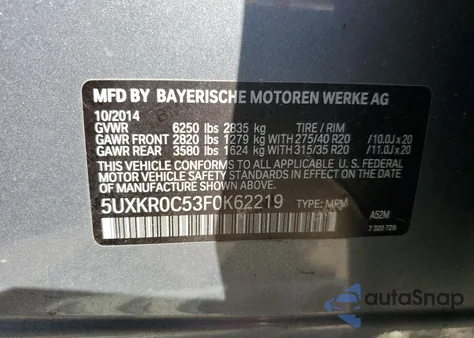 2015 BMW X5 xDrive35I из США, поврежденный, VIN 5UXKR0C53F0K62219